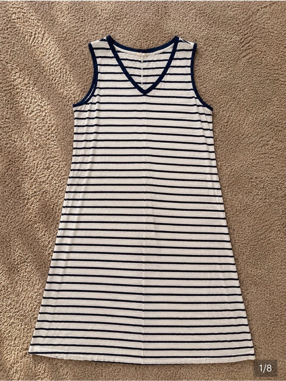 Caslon Navy White Stripe Sleeveless Tank Dress XL V-Neck Knit Nordstrom Coastal